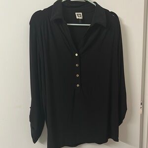 Anne Klein Elegant Black Blouse with Gold Accents